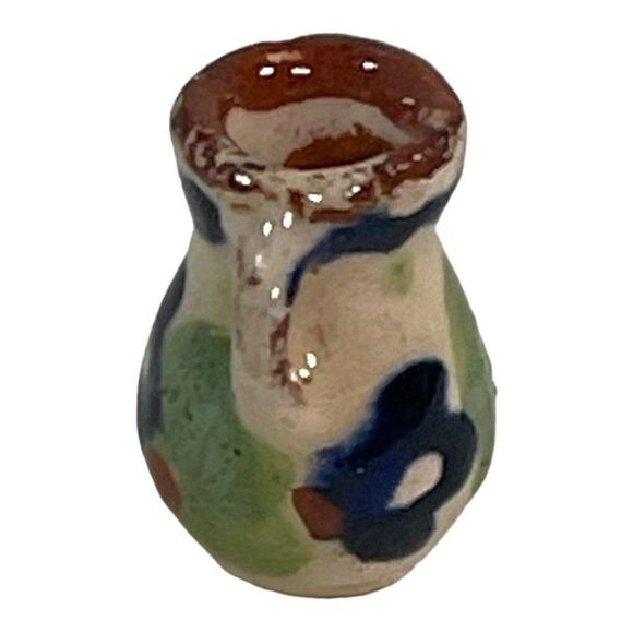 Dollhouse Miniature 1" Floral Painted Pottery Jug Planter Beautiful Vase Trinket - Picture 4 of 5
